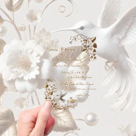 Invitación de boda de colibrí blanco acrílico