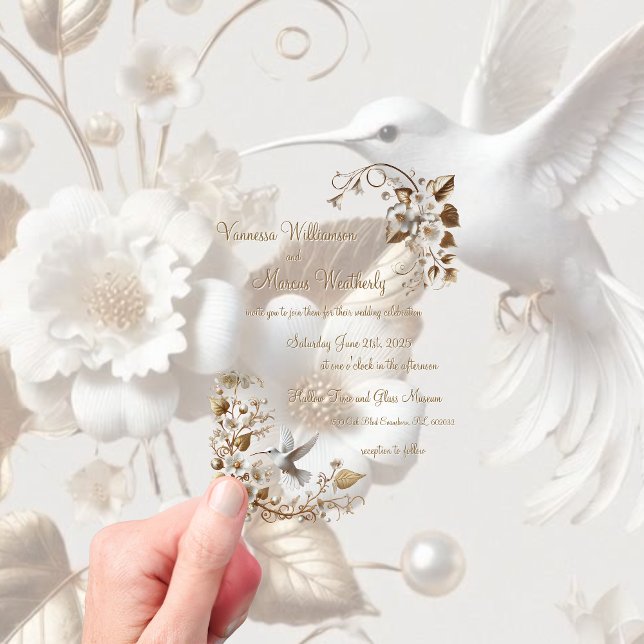 Invitación de boda de colibrí blanco acrílico (Subido por el creador)