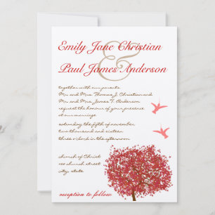 Invitación de boda de colibrí de árbol rojo