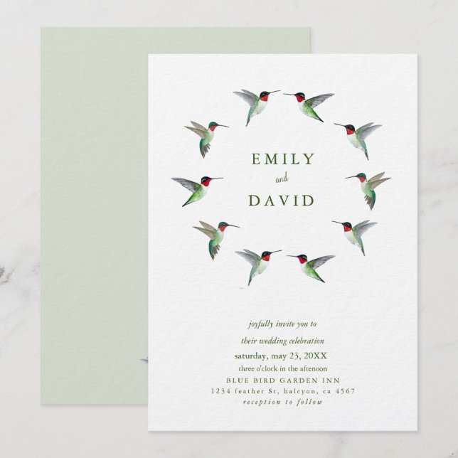 Invitación de boda de colibríes (Anverso / Reverso)