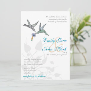 Invitación de boda de colibríes coral lavanda acuá