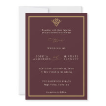 Invitación de boda de color burdeos con dinero ant