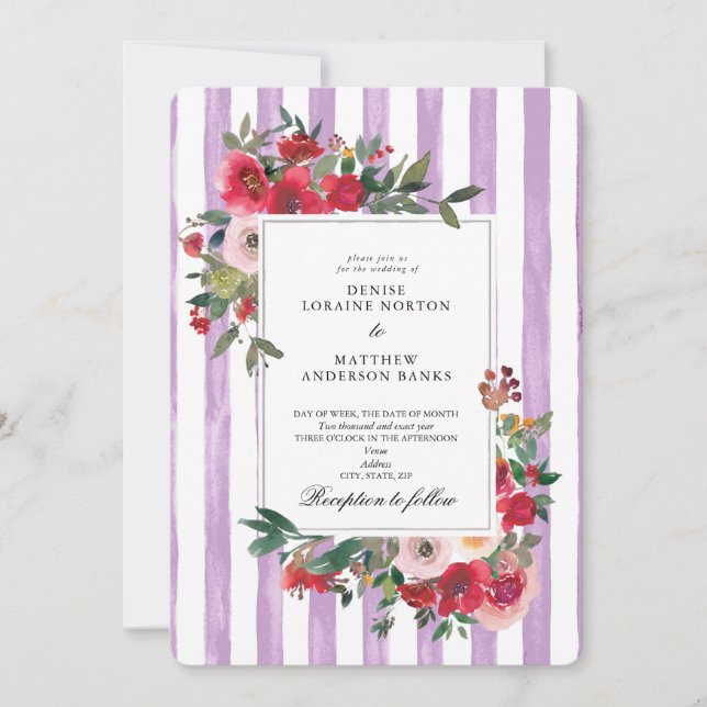 Invitación de boda de color lavanda digital (Anverso)