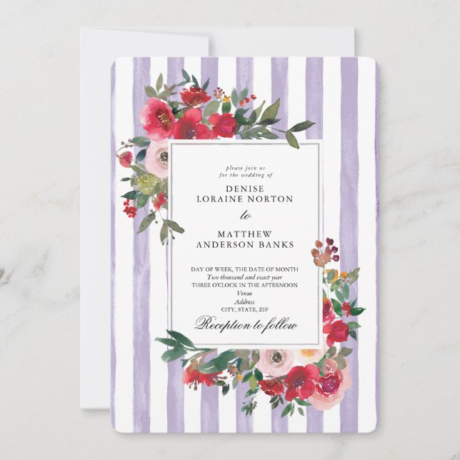 Invitación de boda de color lila pastel (Anverso)