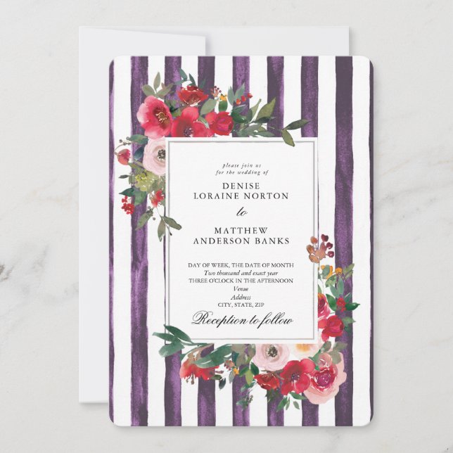 Invitación de boda de color perfecto ciruela (Anverso)