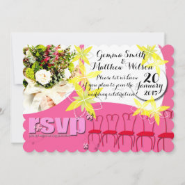 Invitación de boda de color rosa chicle con RSVP