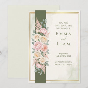 Invitación de boda de color rosa Oliva Verde Dorad