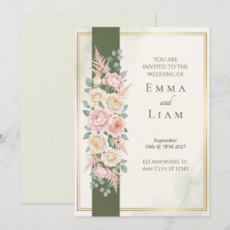 Invitación de boda de color rosa Oliva Verde Dorad