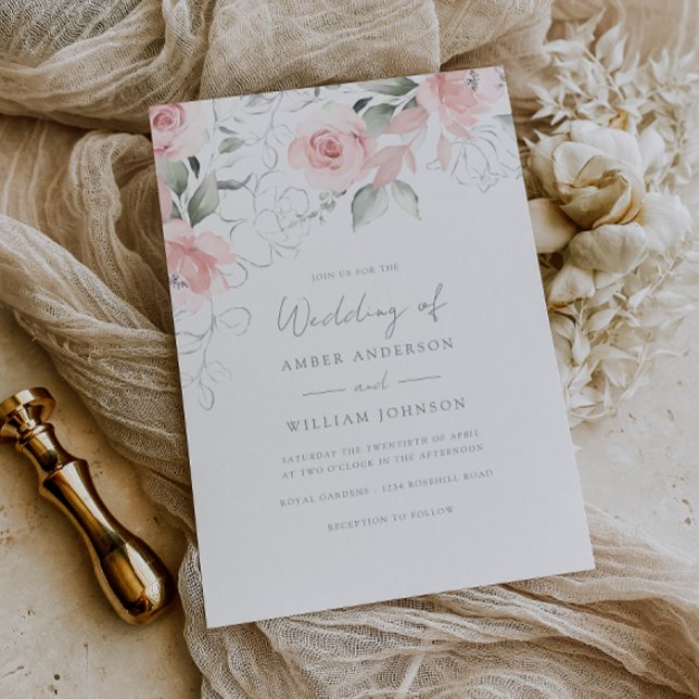 Invitación de boda de color rosa suave floral (Subido por el creador)