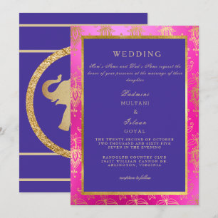 Invitación de boda de color rosa y azul real