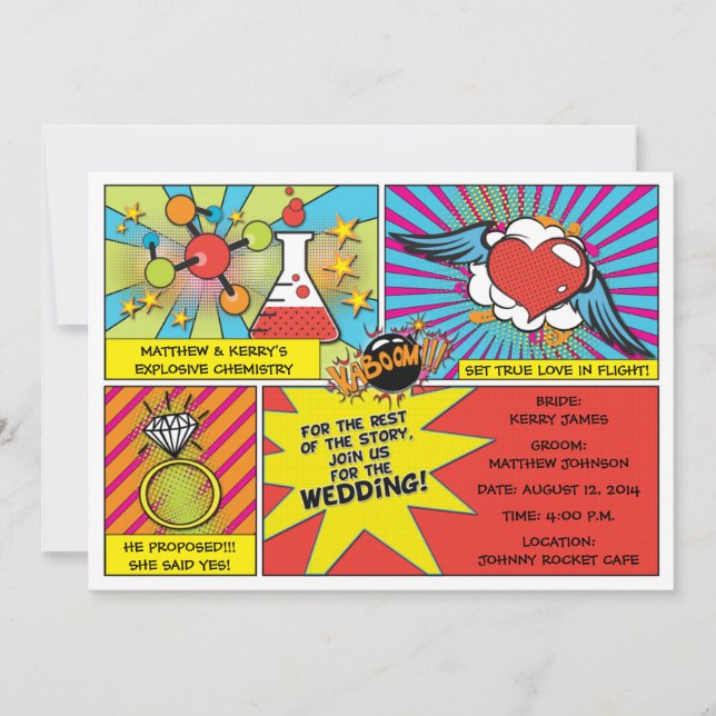 Invitación de Boda de Cómic de Pop Art (Anverso)
