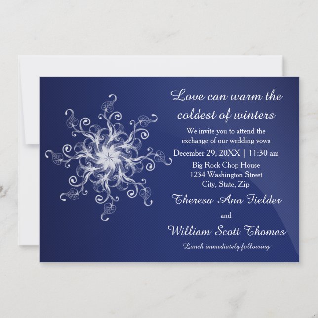 Invitación de boda de copo de nieve moderna azul (Anverso)
