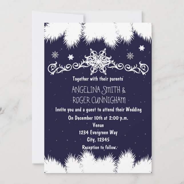 Invitación de boda de copos de nieve de invierno y (Anverso)