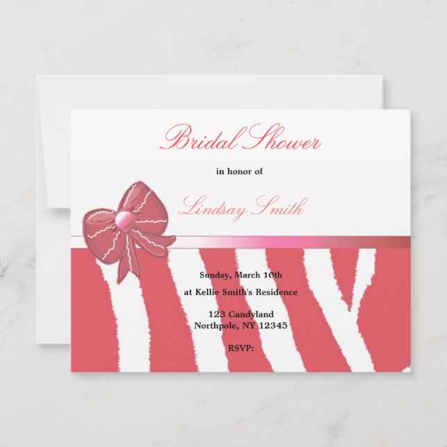 Invitación de boda de coral con estampado de cebra (Anverso)