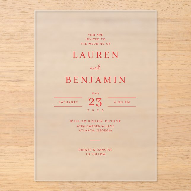 Invitación de boda de coral crema elegante (Anverso)