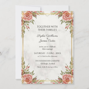 Invitación de boda de coral polvoriento rosa dorad