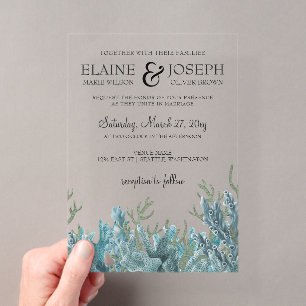 Invitación de boda de corales azules bajo el mar