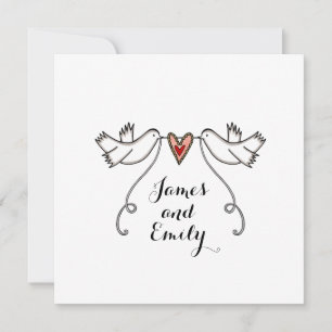 Invitación de boda de corazón de amor de palomas b