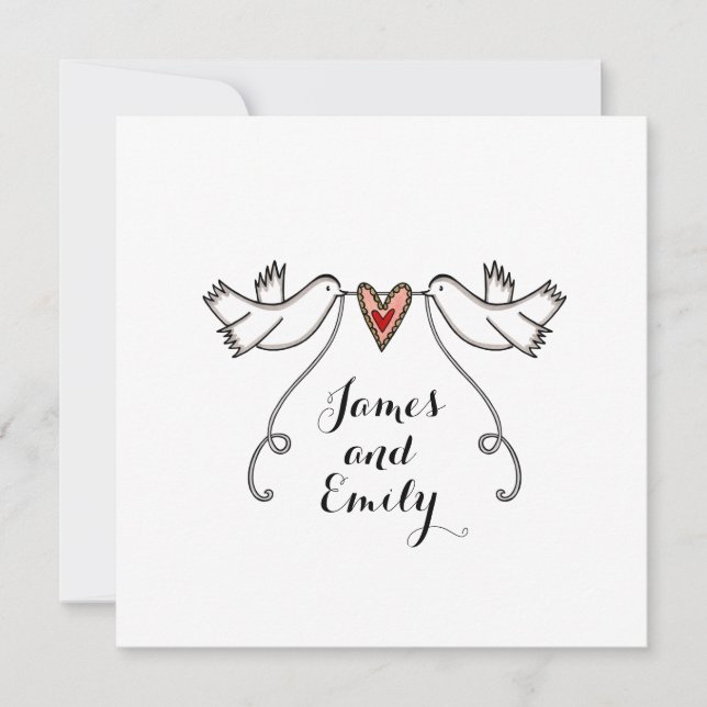 Invitación de boda de corazón de amor de palomas b (Anverso)