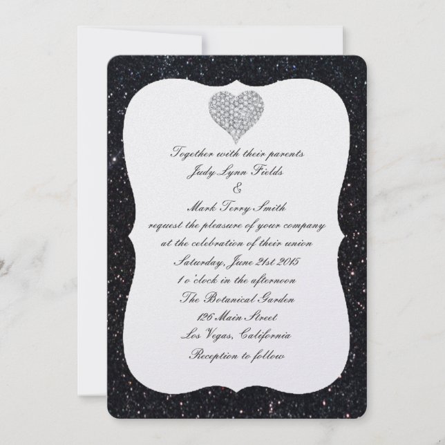 Invitación de boda de corazón de diamante con bril (Anverso)