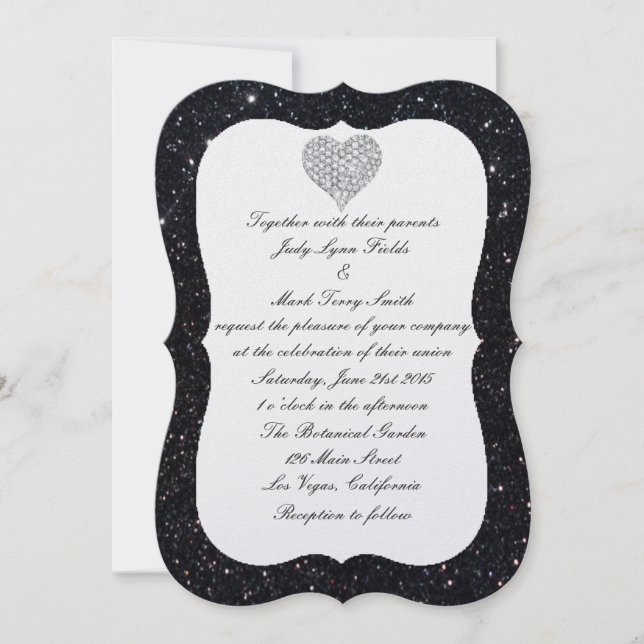 Invitación de boda de corazón de diamante con bril (Anverso)
