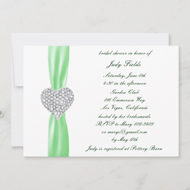 Invitación de boda de corazón de diamante verde pa (Anverso)