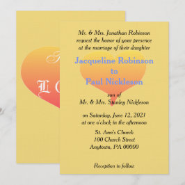 Invitación de boda de corazón de puesta de sol sua
