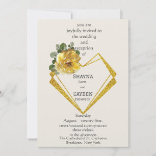Invitación de boda de corazón geométrico floreado