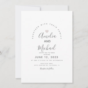 Invitación de boda de corazón simple blanco rosa m