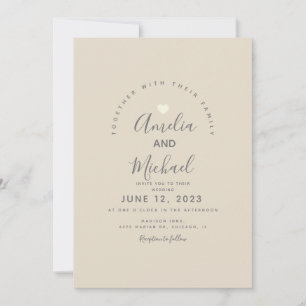Invitación de boda de corazón simple gris broncead