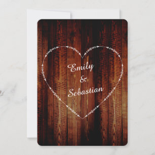 Invitación de boda de corazones de madera clásica