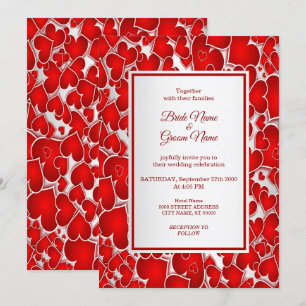 Invitación de boda de corazones rojos elegantes