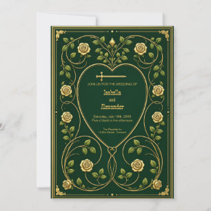 Invitación de boda de corazones y espadas medieval