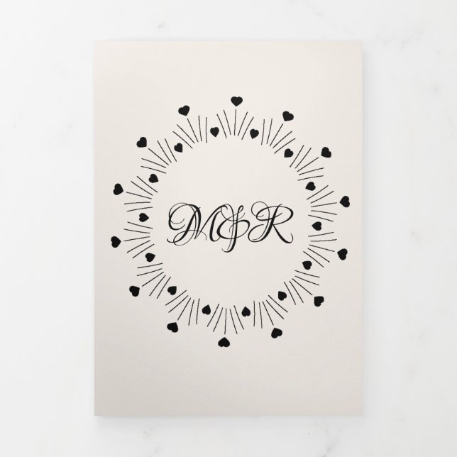 Invitación de boda de corazones y flecha beige roj (Foto de portada)
