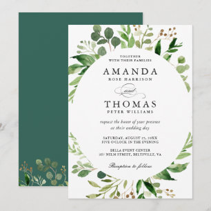 Invitación de boda de corona de follaje de eucalip