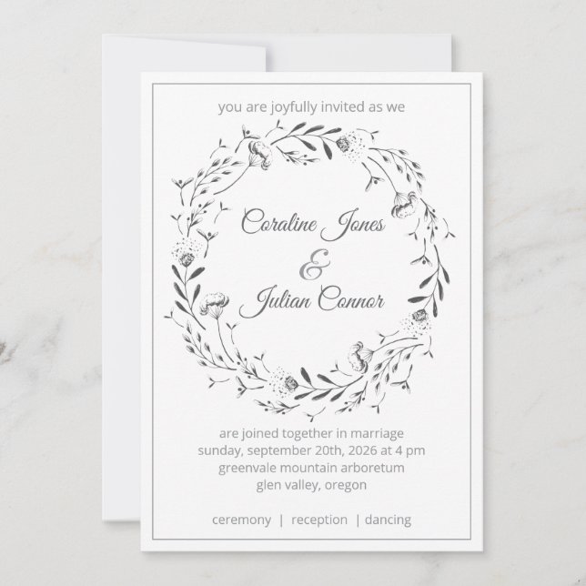 Invitación de boda de corona floral (Anverso)