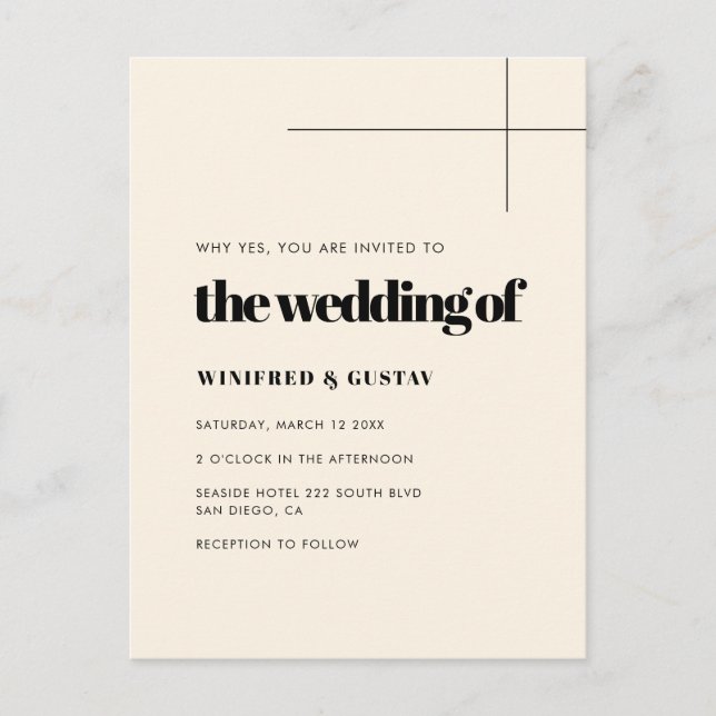 Invitación de boda de crema elegante y sencilla (Anverso)
