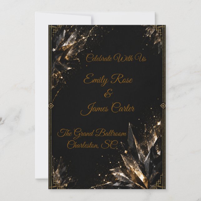 Invitación de boda de cristal de oro negro de lujo (Anverso)