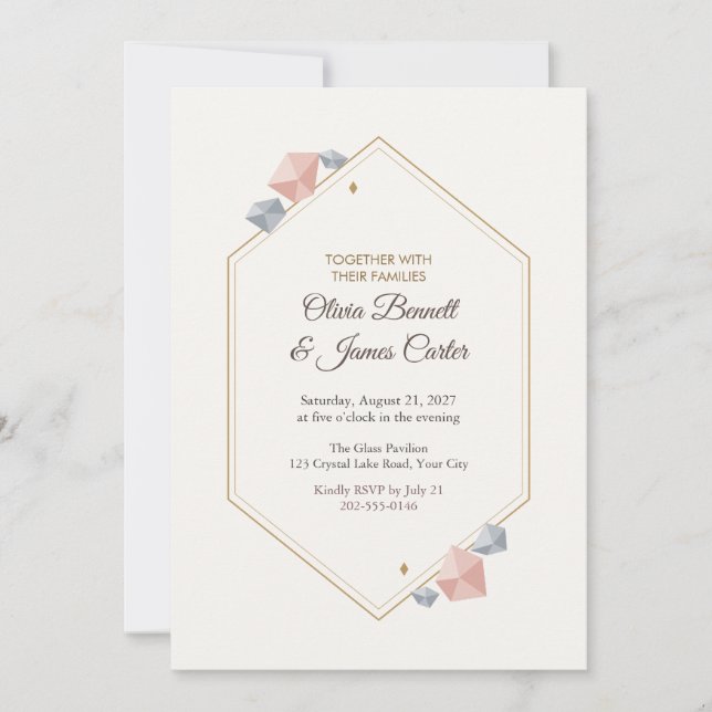 Invitación de boda de cristal hexagonal geométrico (Anverso)