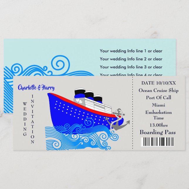 Invitación de boda de crucero de destino de boda (Anverso / Reverso)