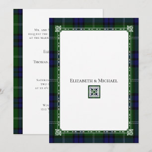 Invitación de boda de cuadros azules y verdes, Tar