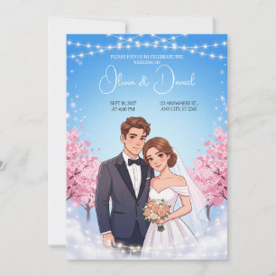 Invitación de boda de cuento de hadas animado de n