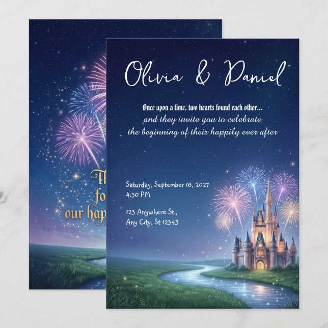 Invitación de boda de cuento de hadas del Castillo (Anverso / Reverso)