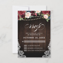 Invitación de boda de cuerda floral de Borgoña rús