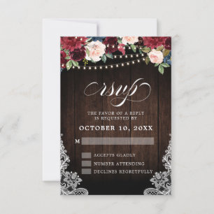 Invitación de boda de cuerda floral de Borgoña rús