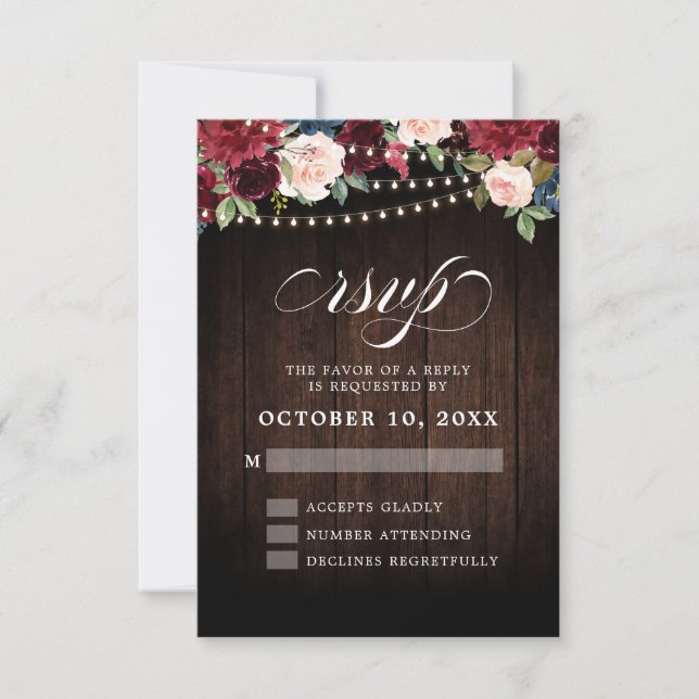 Invitación de boda de cuerda floral rústica de Bor (Anverso)