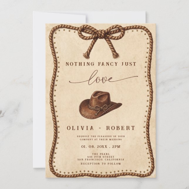 Invitación de boda de cuerda rústica de vaquero si (Anverso)