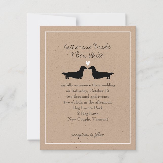 Invitación de Boda de Dachshunds de Pelo Largo (Anverso)