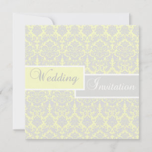 Invitación de boda de damasco amarillo, blanco y g