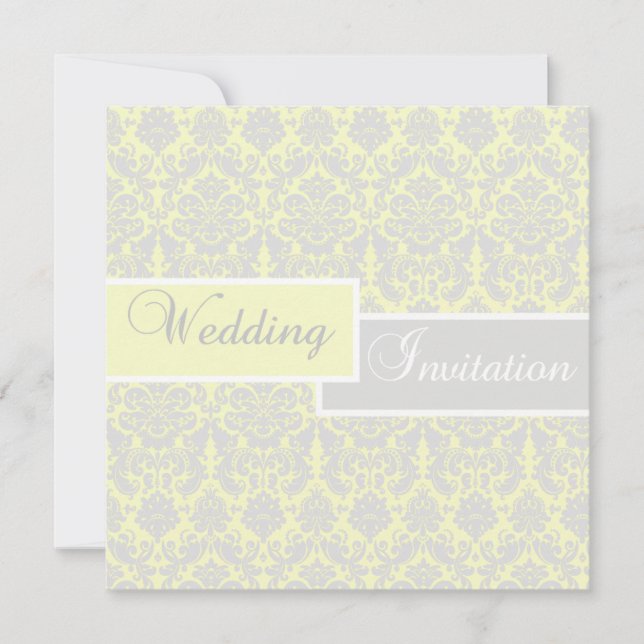 Invitación de boda de damasco amarillo, blanco y g (Anverso)